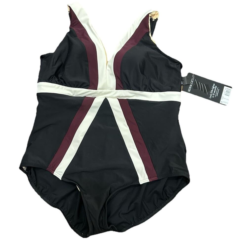 NWT Miraclesuit SHIRAZ Sz 24W Spectra Trilogy One-Piece Swimsuit Slimming V Neck
